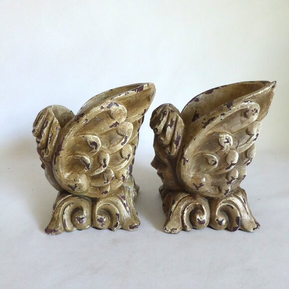 VINTAGE 6” GOTHIC WINGED ANGEL PUTTI CUPID GARGOYLE CANDLE HOLDER SET - Picture 6 of 8